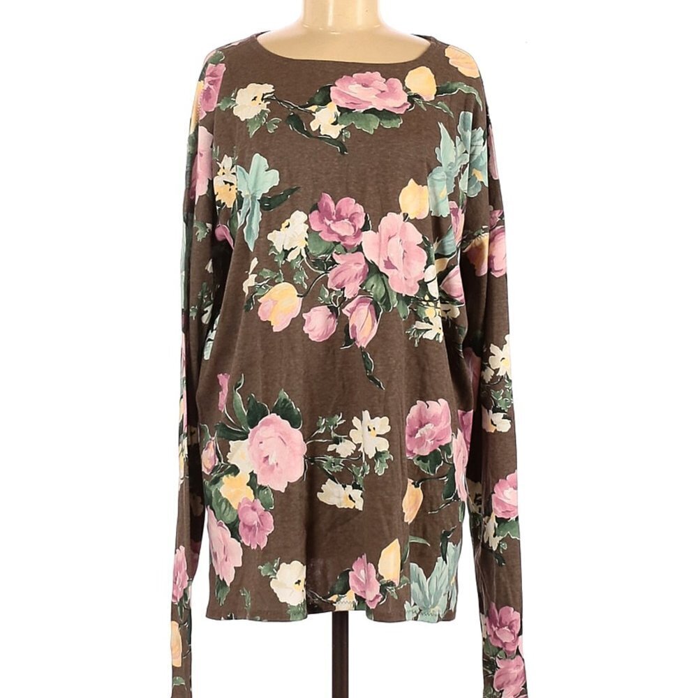 Brown Floral Long Sleeve Top